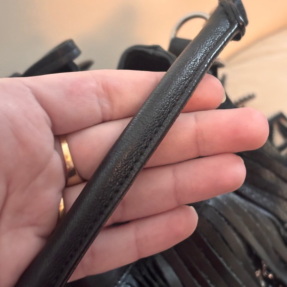 Saint Laurent Emmanuelle Small Black Leather Star Studded Fringe Bucket Bag